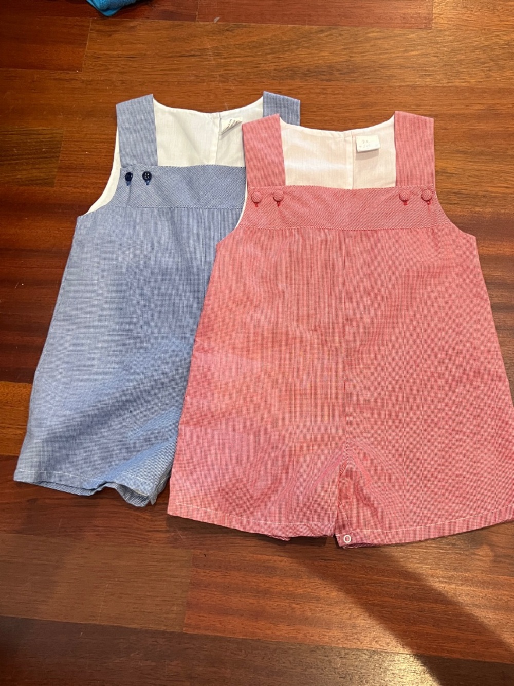 Girls' Two-Tone Linen Romper Set - Pink & Blue
